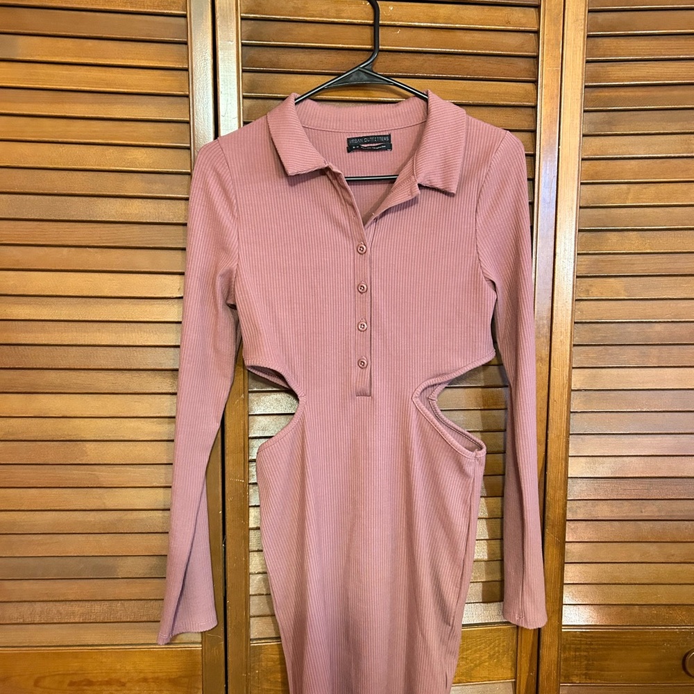 Urban Outfitters Mauve Long Sleeve Cut-Out Dress